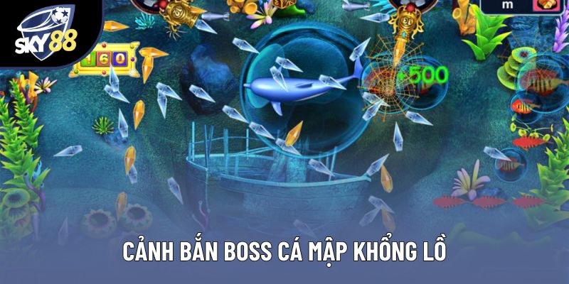 Cảnh bắn boss cá mập khổng lồ
